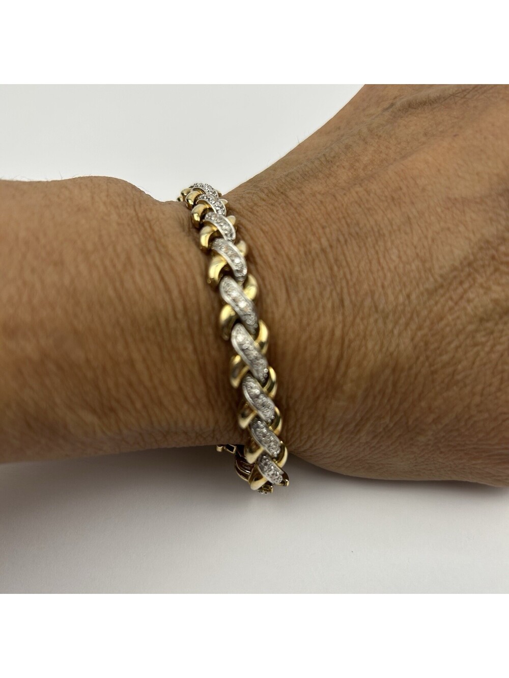 PAJ BB China 2-Tone Yellow Gold Plated Textured X Infinity Link Bracelet   0031